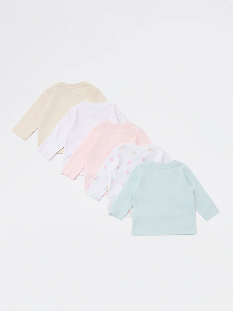 HOP Baby Girls Multicolour Printed Cotton T-Shirts - Pack of 5 - Image 3