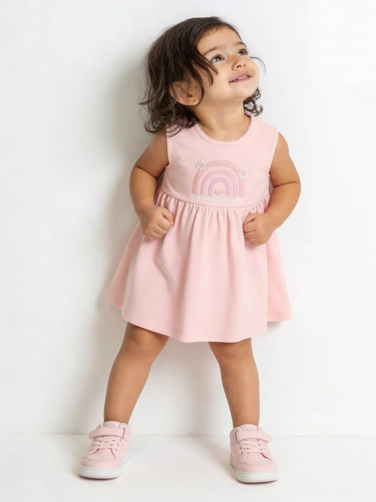 HOP Baby Girls Multicolour Rainbow Design A-Line Cotton Dress - Pack of 2