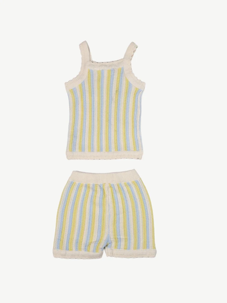 HOP Baby Girls Multicolour Striped Cotton Top and Shorts Set - Image 3