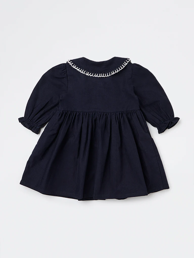 HOP Baby Girls Navy Corduroy A-Line Cotton Dress - Image 3