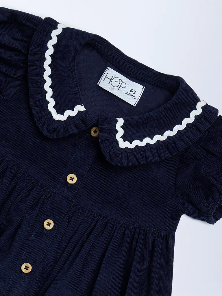 HOP Baby Girls Navy Fit-and-Flare Corduroy Dress - Image 4