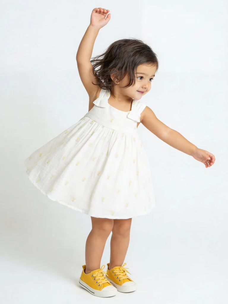 HOP Baby Girls Off-White Fit-and-Flare Cotton Dress