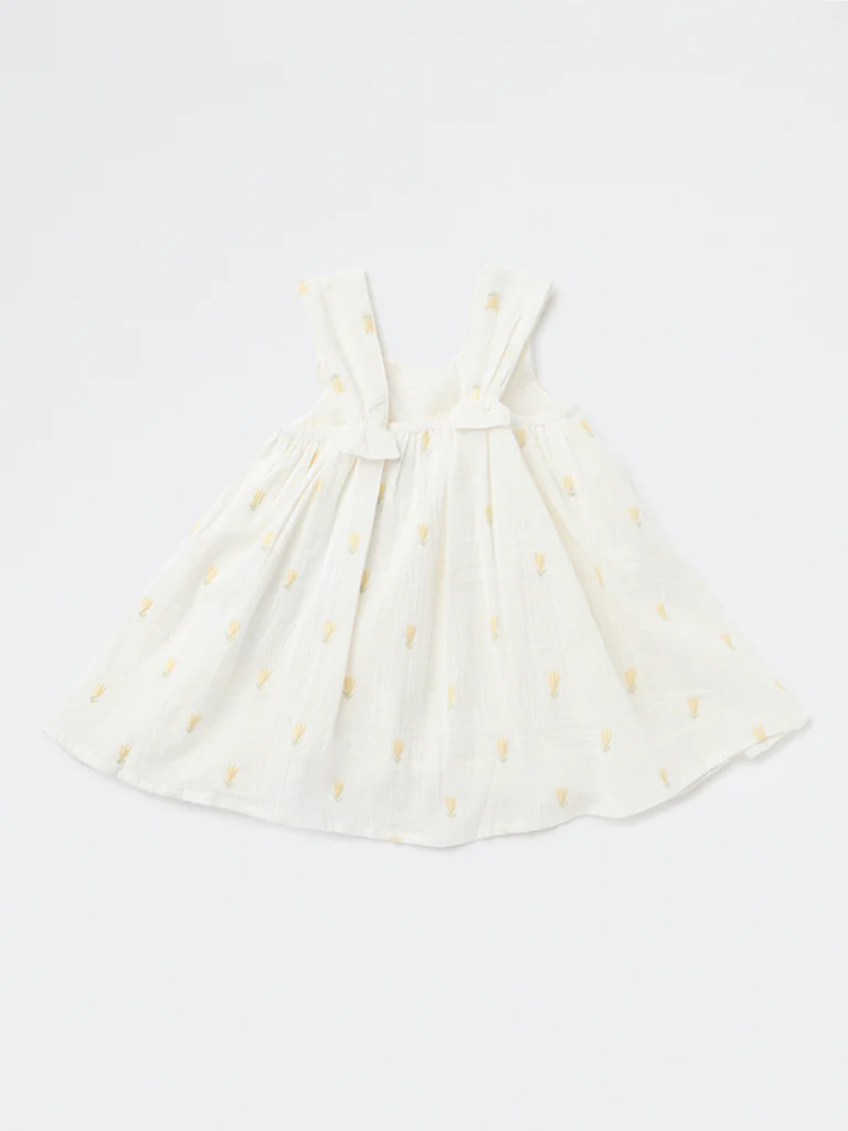 HOP Baby Girls Off-White Fit-and-Flare Cotton Dress - Image 3