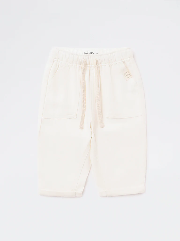 HOP Baby Girls Off-White Mid-Rise Cotton-Blend Pants - Image 3