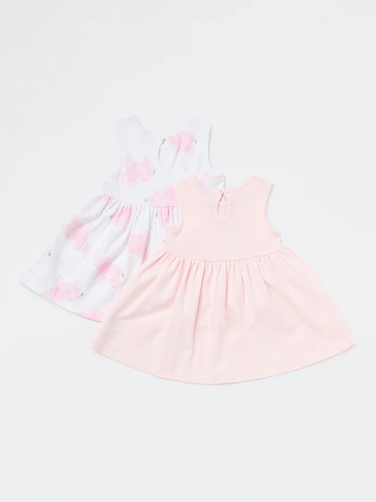HOP Baby Girls Pink Animal A-Line Cotton Dress - Pack of 2 - Image 3