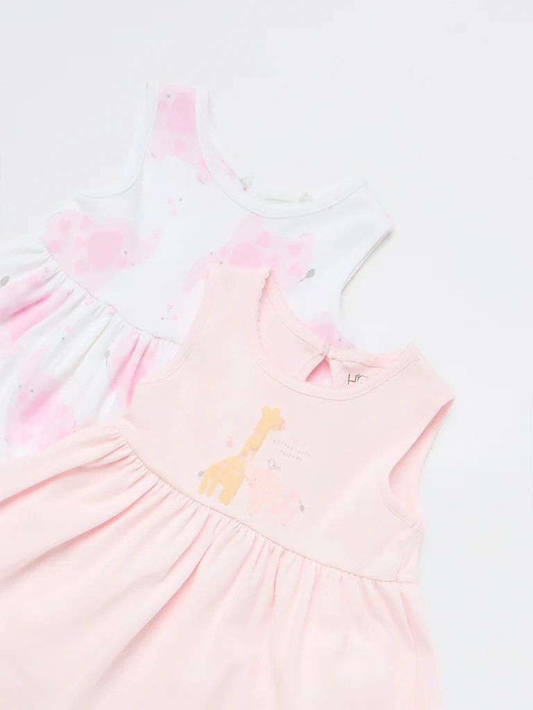 HOP Baby Girls Pink Animal A-Line Cotton Dress - Pack of 2 - Image 4