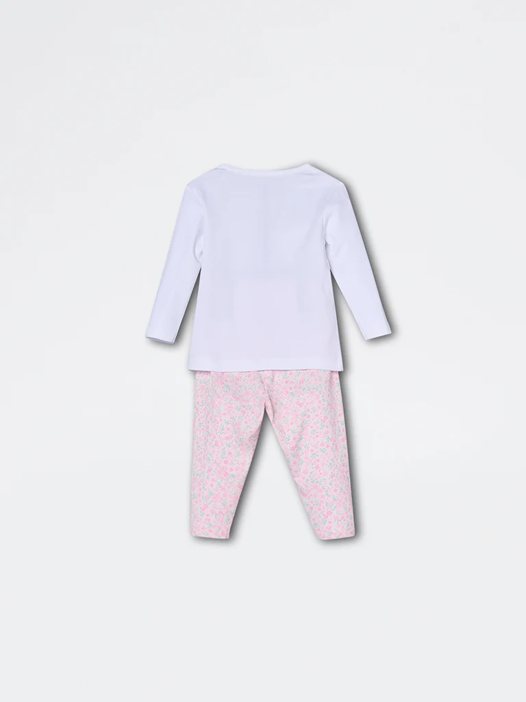 HOP Baby Girls Pink Animal Design Cotton Co-ord Set - Exclusive - Image 3