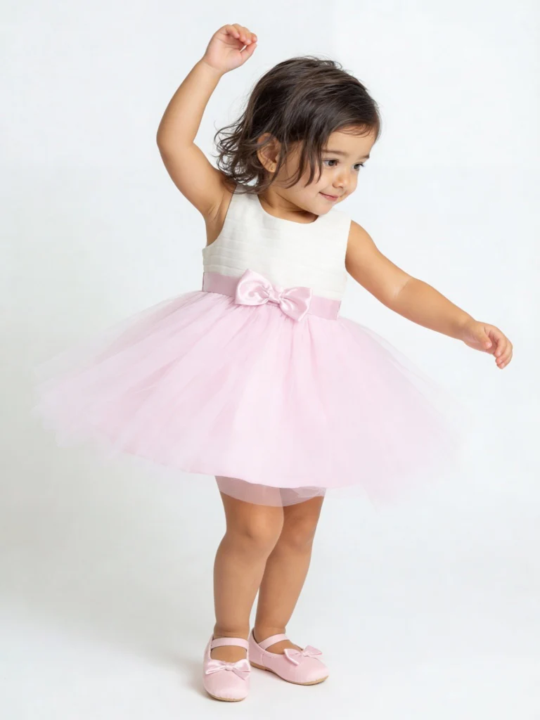 HOP Baby Girls Pink Bow Detailed Party Dress