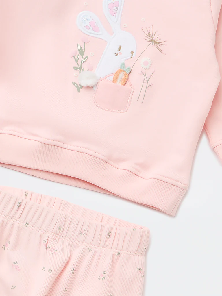 HOP Baby Girls Pink Cotton-Blend Sweatshirt and Pants Set - Image 4