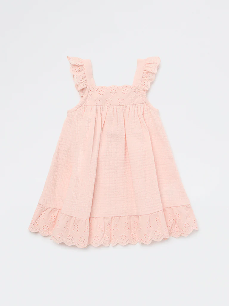 HOP Baby Girls Pink Crinkle Texture A-Line Cotton Dress