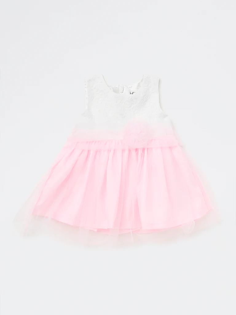 HOP Baby Girls Pink Embroidered A-Line Dress - Image 2