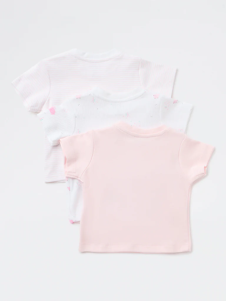 HOP Baby Girls Pink Floral Cotton T-Shirt - Pack of 3 - Image 2