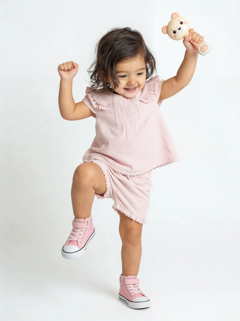 HOP Baby Girls Pink Floral Cotton Top and Shorts Set