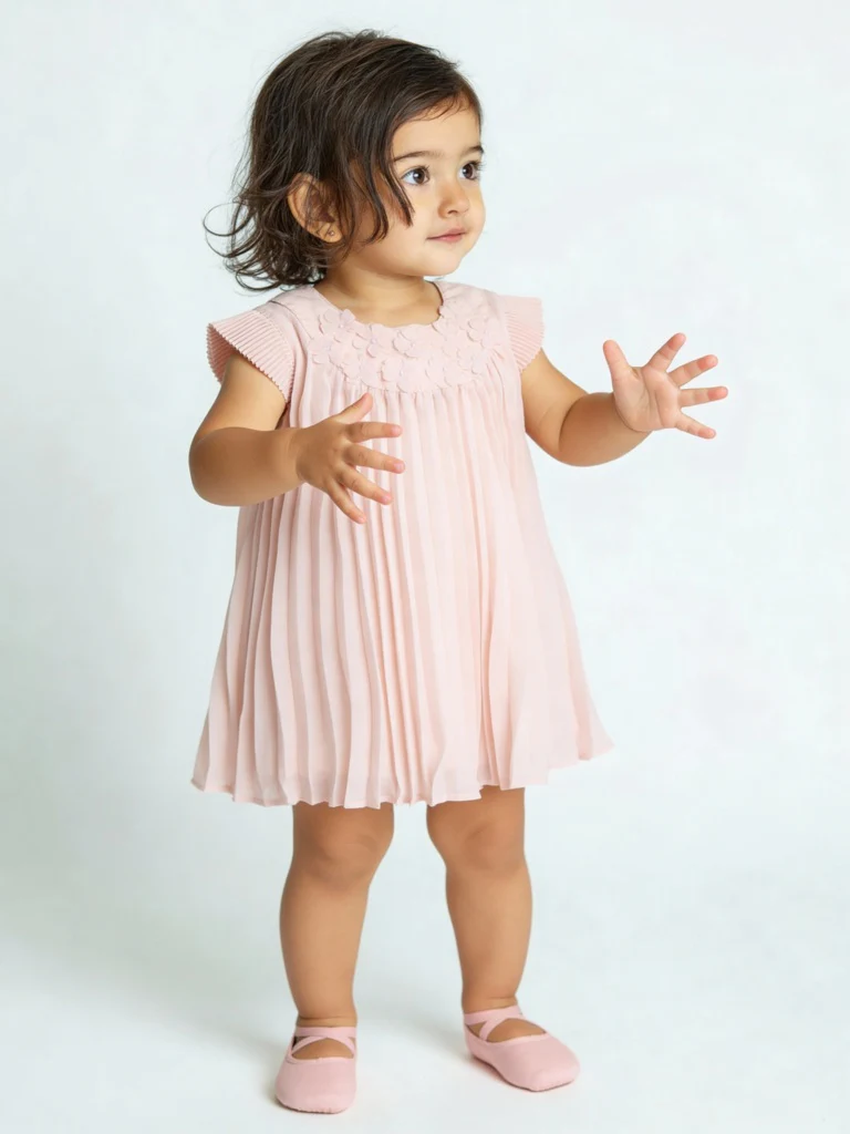 HOP Baby Girls Pink Floral-Detailed A-Line Dress