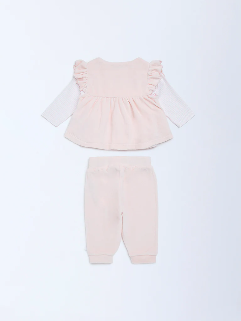 HOP Baby Girls Pink Floral Embroidered Cotton-Blend Top and Pants Set - Image 3