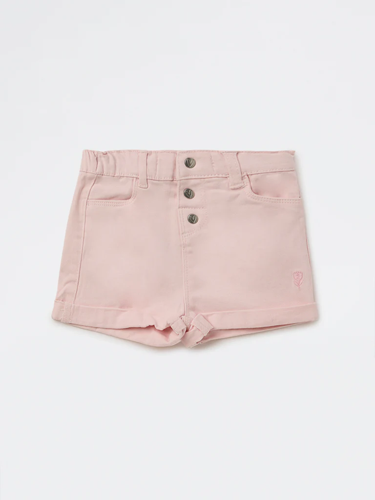 HOP Baby Girls Pink High-Rise Denim Shorts - Image 3