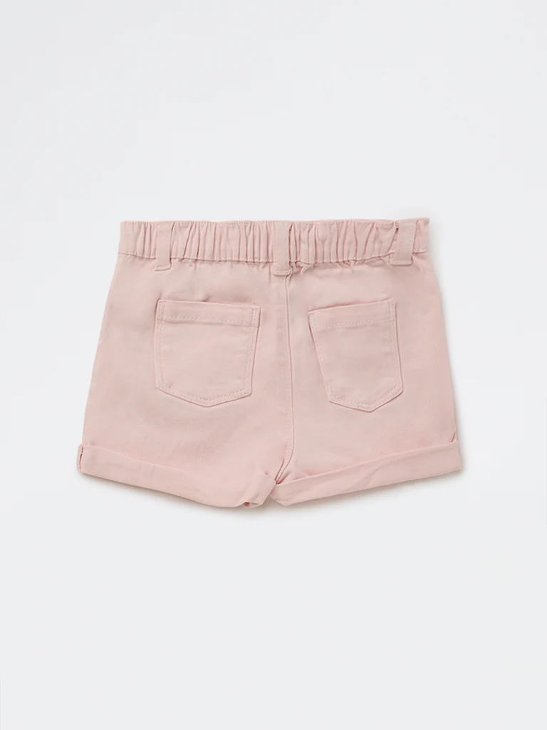 HOP Baby Girls Pink High-Rise Denim Shorts - Image 4