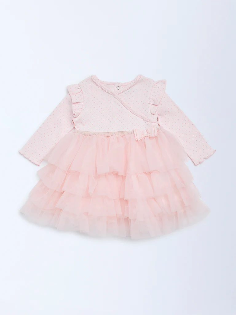 HOP Baby Girls Pink Printed Cotton-Blend Tiered Dress - Image 2