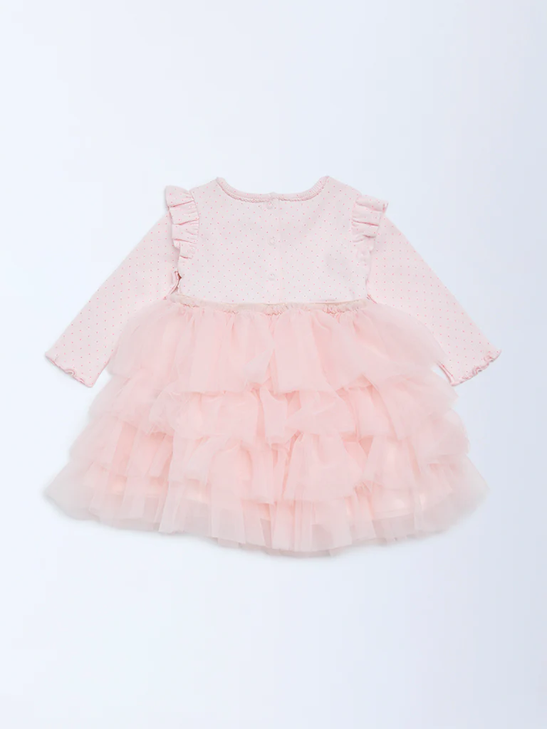HOP Baby Girls Pink Printed Cotton-Blend Tiered Dress - Image 3