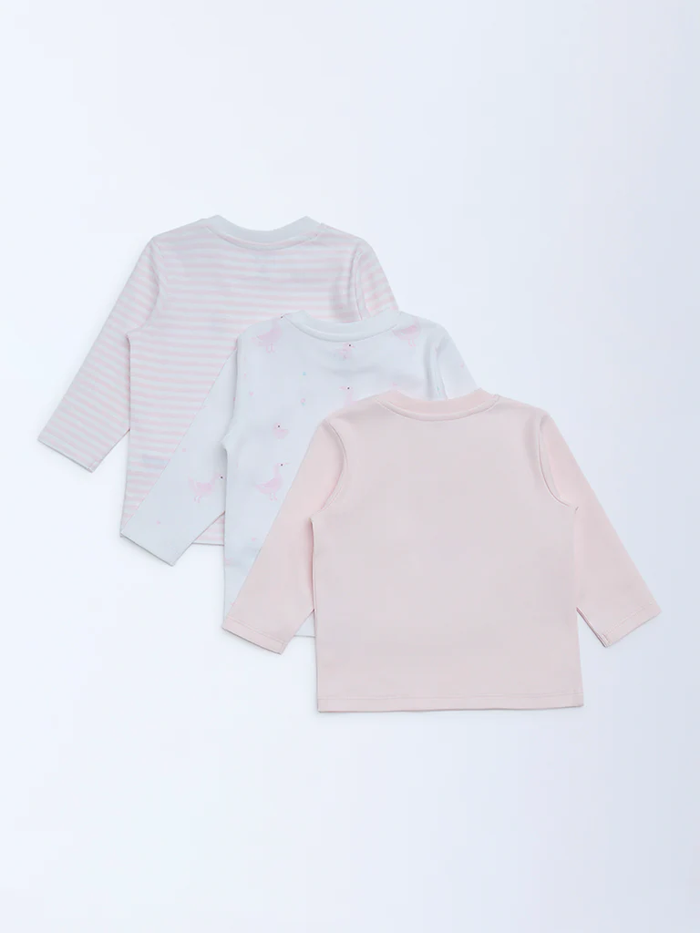 HOP Baby Girls Pink Printed Cotton T-Shirts - Pack of 3 - Image 3