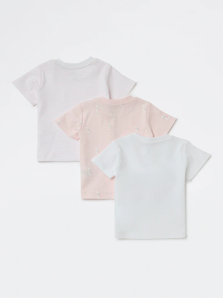 HOP Baby Girls Pink Printed Cotton T-Shirts - Pack of 3 - Image 3