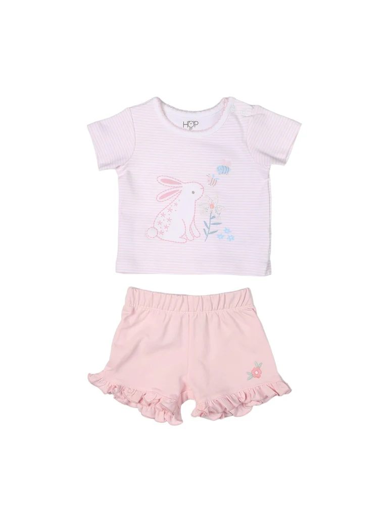 HOP Baby Girls Pink Printed Cotton Top and Shorts Set