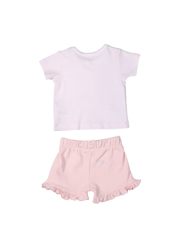 HOP Baby Girls Pink Printed Cotton Top and Shorts Set - Image 2