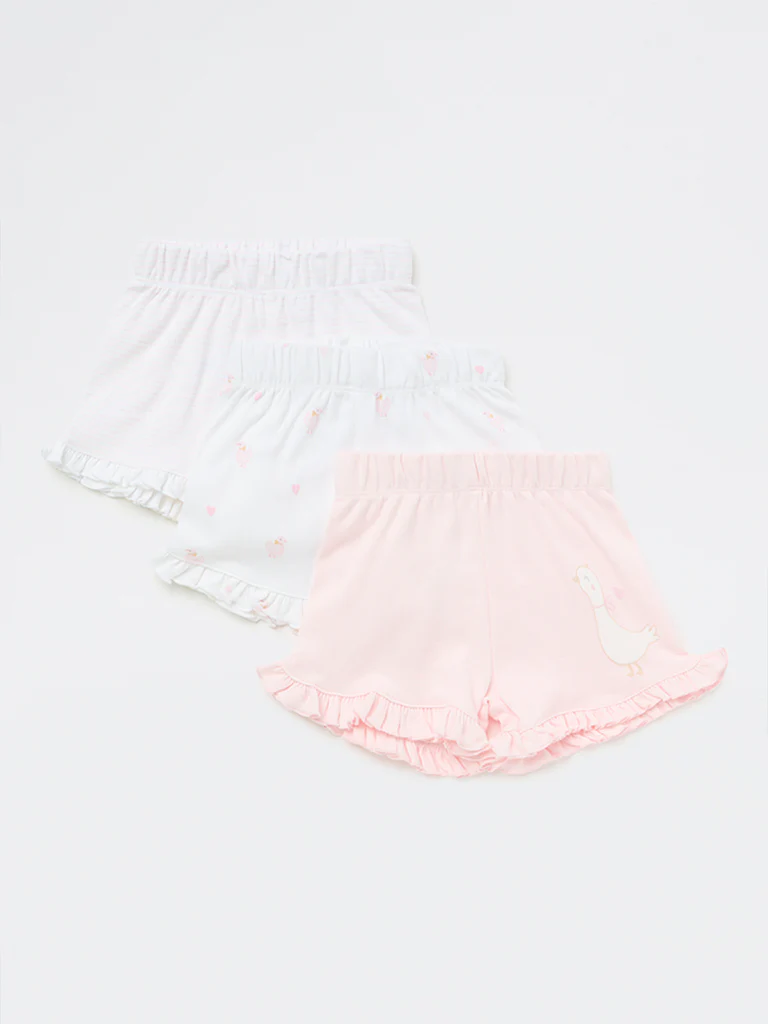 HOP Baby Girls Pink Printed High-Rise Cotton Shorts - Pack of 3 - Image 2