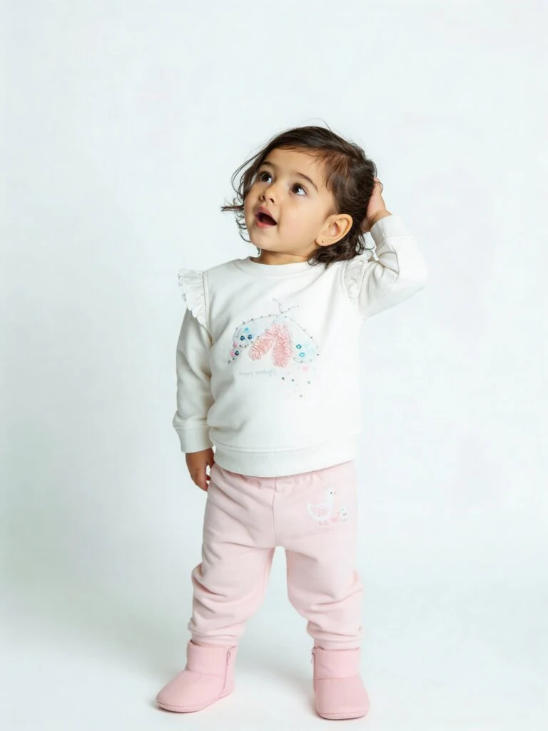 HOP Baby Girls Pink Printed Mid-Rise Cotton Pants - Pack of 3