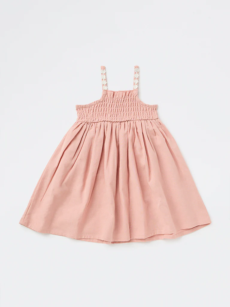 HOP Baby Girls Pink Smocked Cotton-Blend A-Line Dress - Image 3