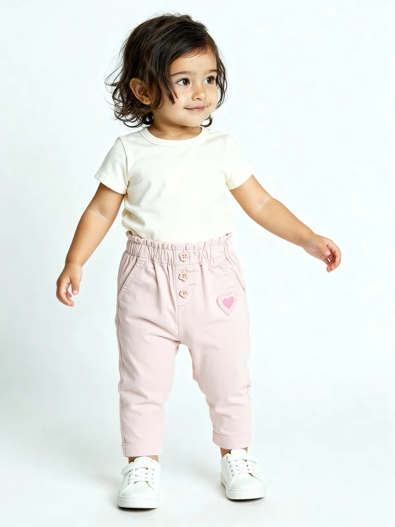 HOP Baby Girls Pink Solid High-Rise Cotton-Blend Pants