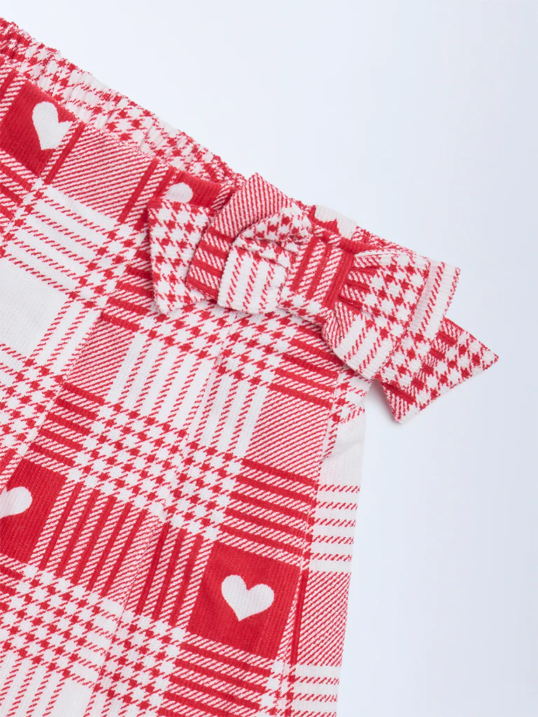 HOP Baby Girls Red Checkered High-Rise Cotton Skort - Image 4