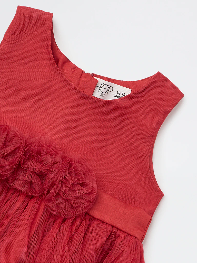 HOP Baby Girls Red Rosette Detailed Party Dress - Image 4