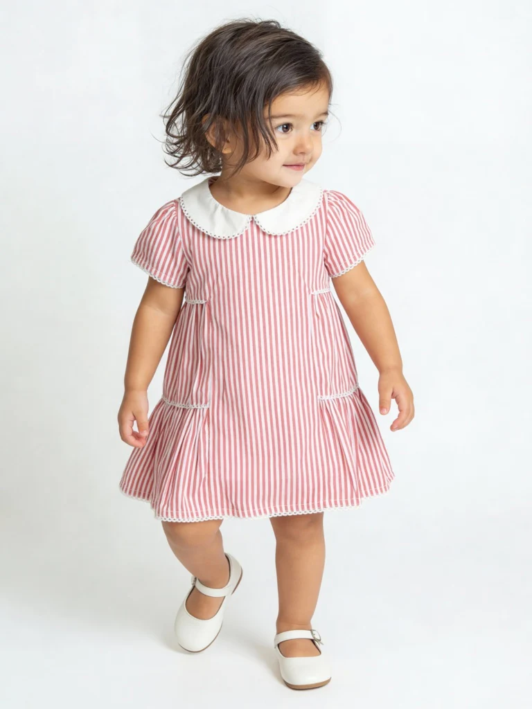 HOP Baby Girls Red Striped Tiered Cotton Dress