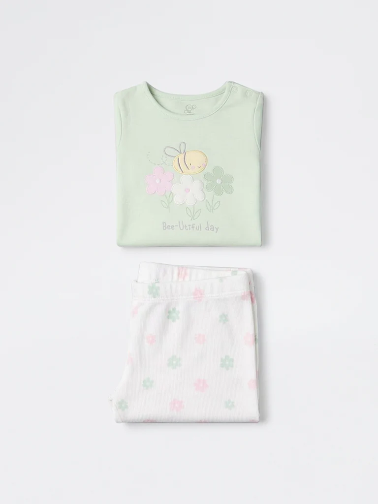 HOP Baby Girls Sage Floral Printed 2-Piece Cotton Set - Image 4