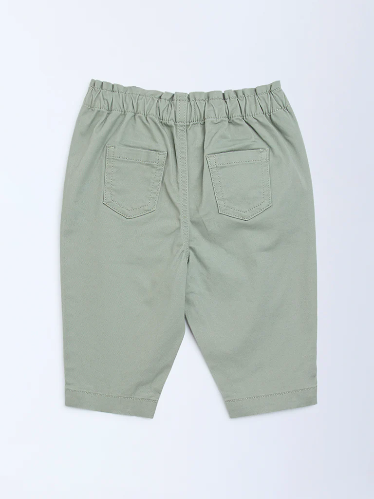 HOP Baby Girls Sage Solid High-Rise Cotton-Blend Pants - Image 4