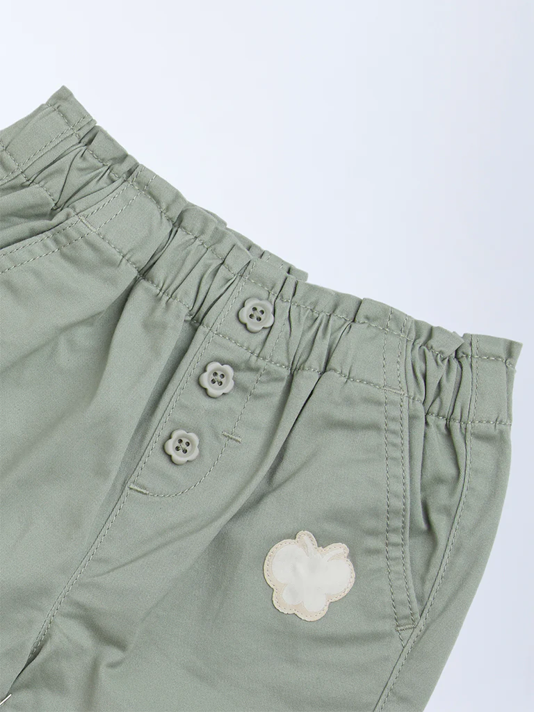HOP Baby Girls Sage Solid High-Rise Cotton-Blend Pants - Image 5