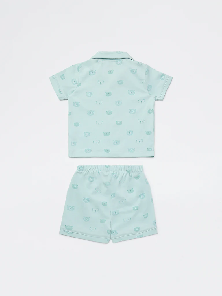 HOP Baby Girls Seagreen Animal Printed SUPIMA Cotton Shirt and Shorts Set - Image 3