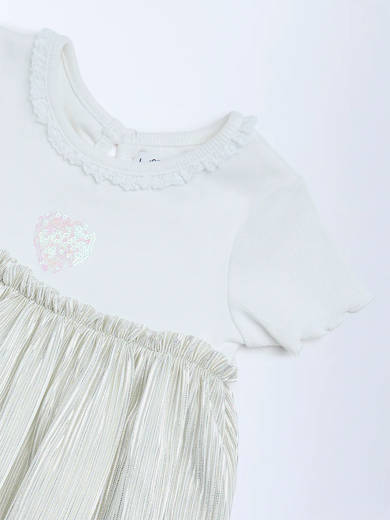 HOP Baby Girls Silver Fit-and-Flare Plisse Cotton-Blend Dress - Image 4