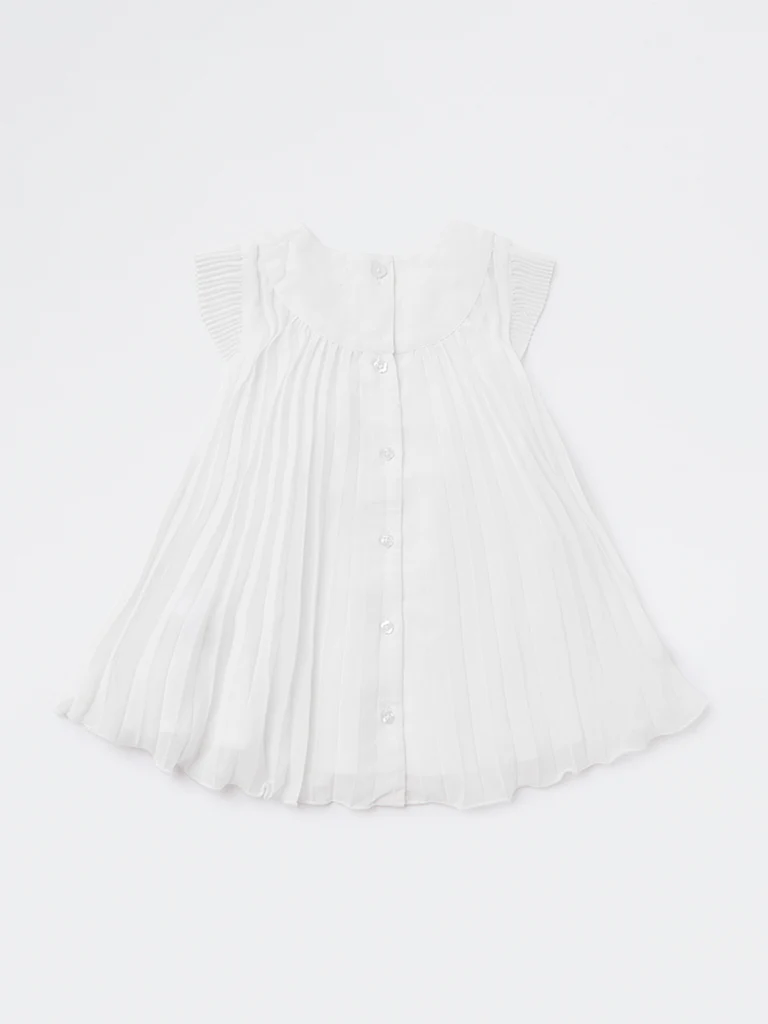 HOP Baby Girls White Accordion-Pleated A-Line Dress - Image 3