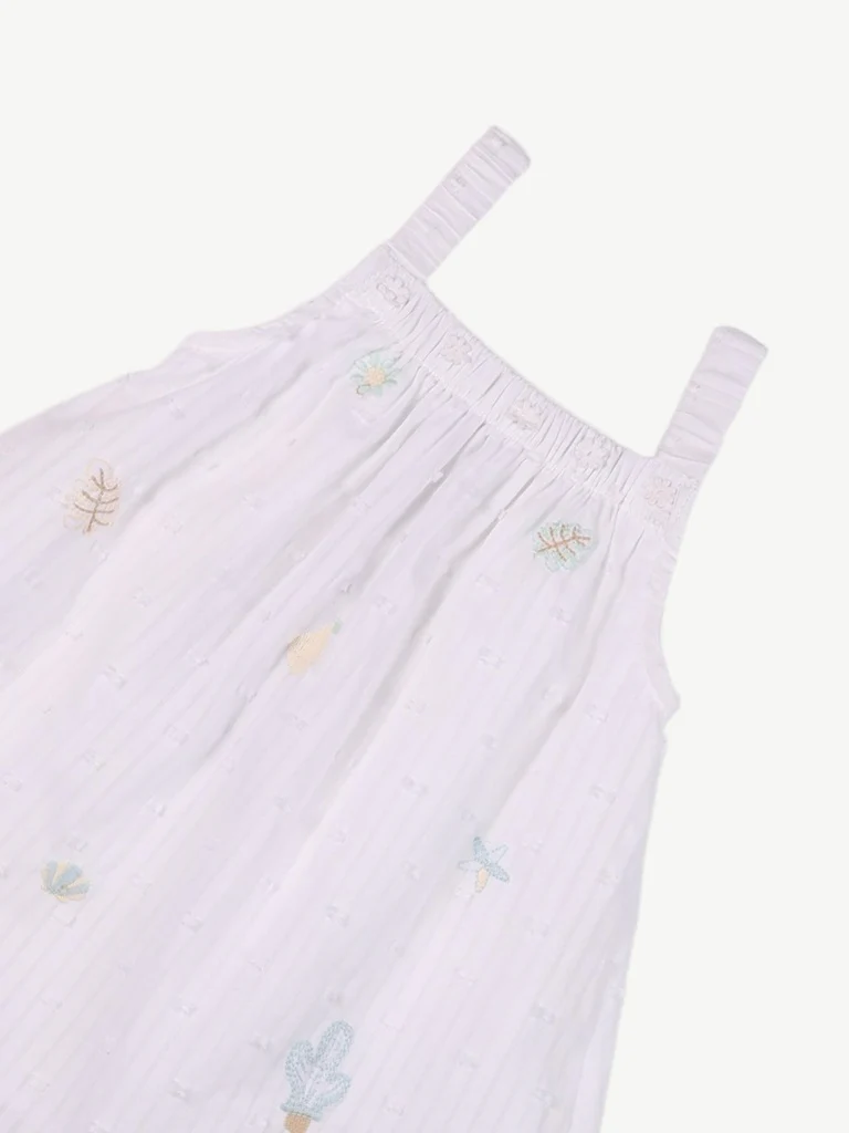 HOP Baby Girls White Embroidered Cotton Dress - Image 4