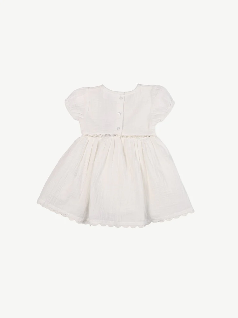 HOP Baby Girls White Embroidered Cotton Fit and Flare Dress - Image 3
