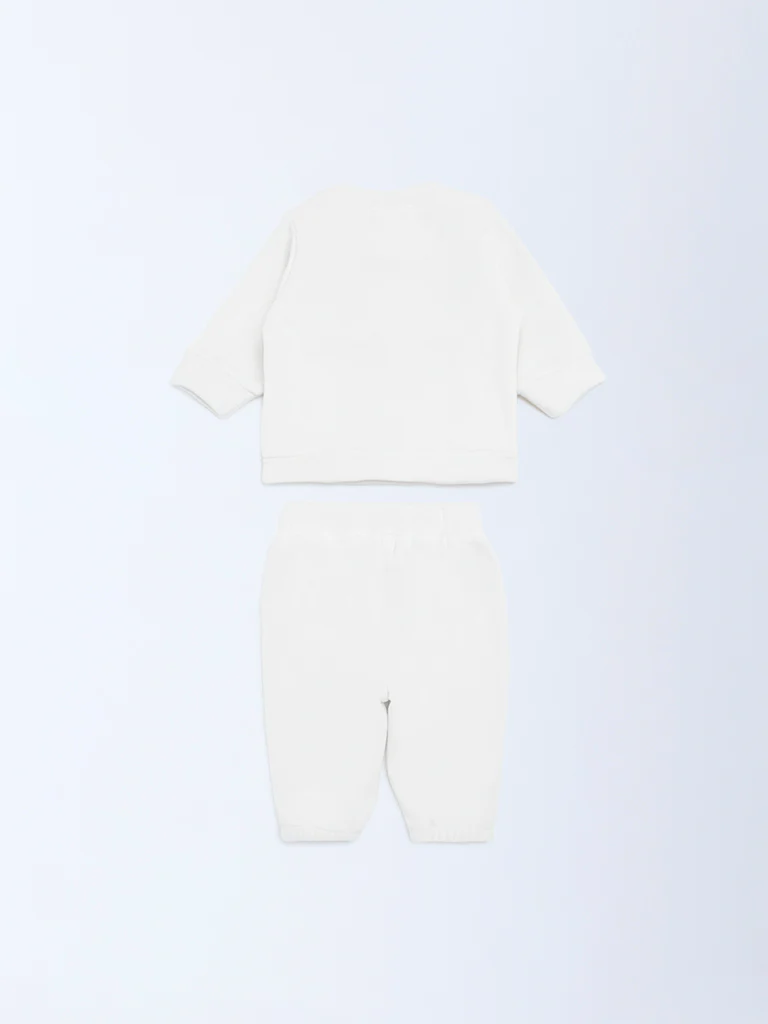 HOP Baby Girls White Embroidered Sweatshirt and Joggers Set - Image 3