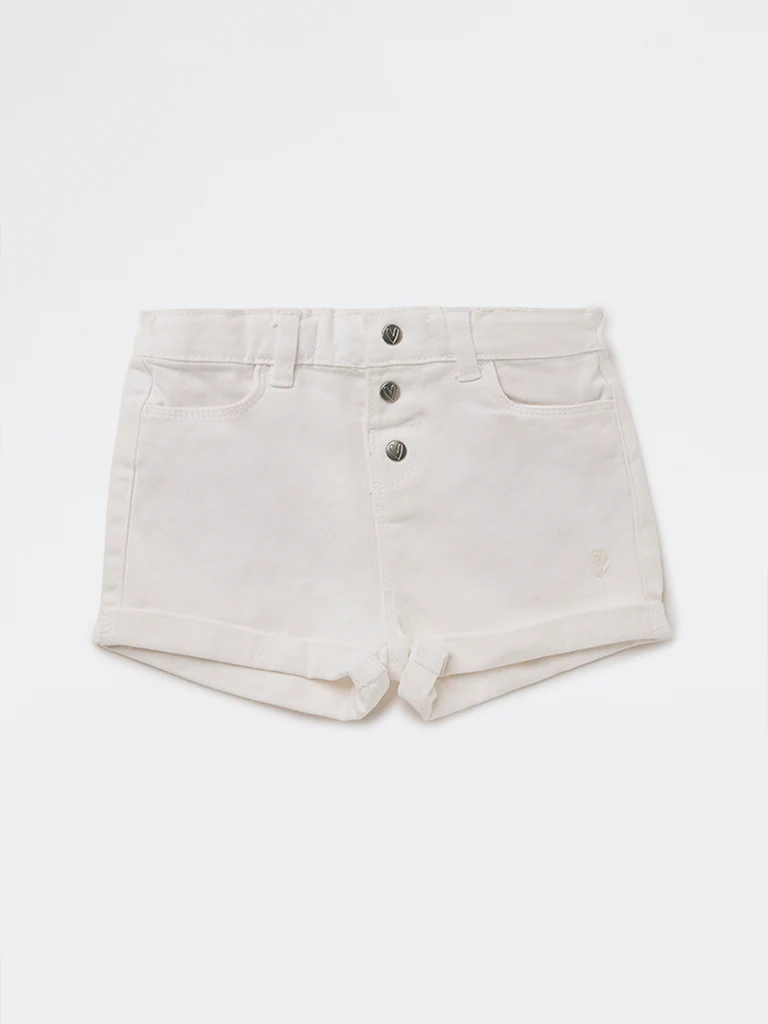 HOP Baby Girls White High-Rise Denim Shorts - Image 3