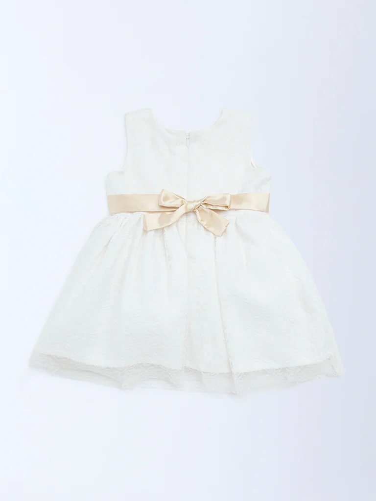 HOP Baby Girls White Lace Detailed Fit-and-Flare Dress - Image 3