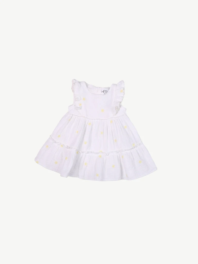 HOP Baby Girls White Printed Cotton A-line Dress - Image 2