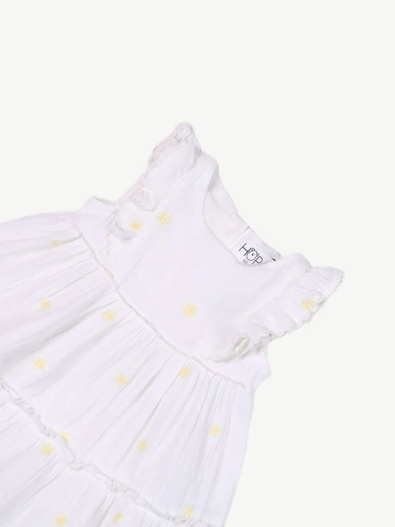 HOP Baby Girls White Printed Cotton A-line Dress - Image 4