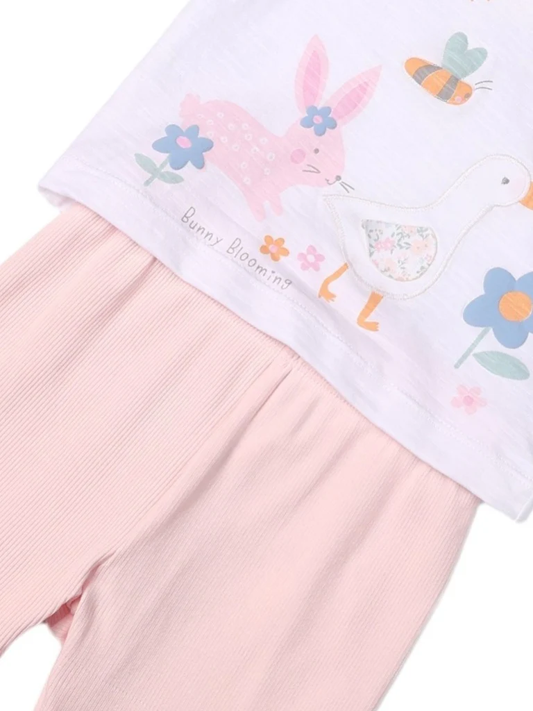 HOP Baby Girls White Printed Cotton Top and Pants Set - Image 5