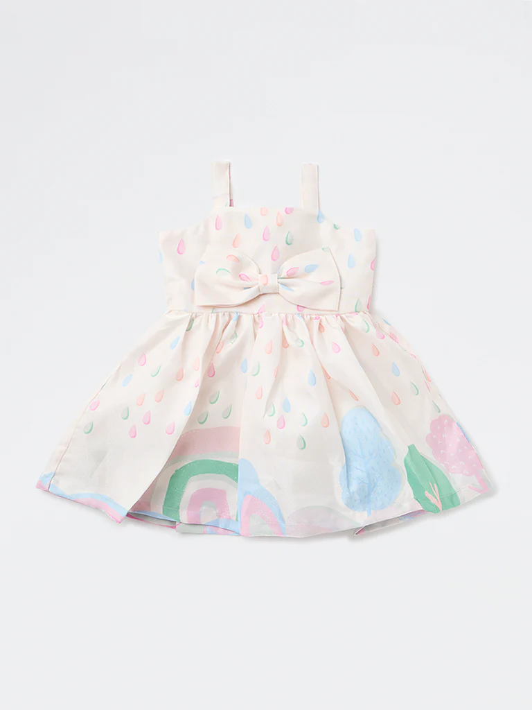 HOP Baby Girls White Printed Fit-and-Flare Dress - Image 2