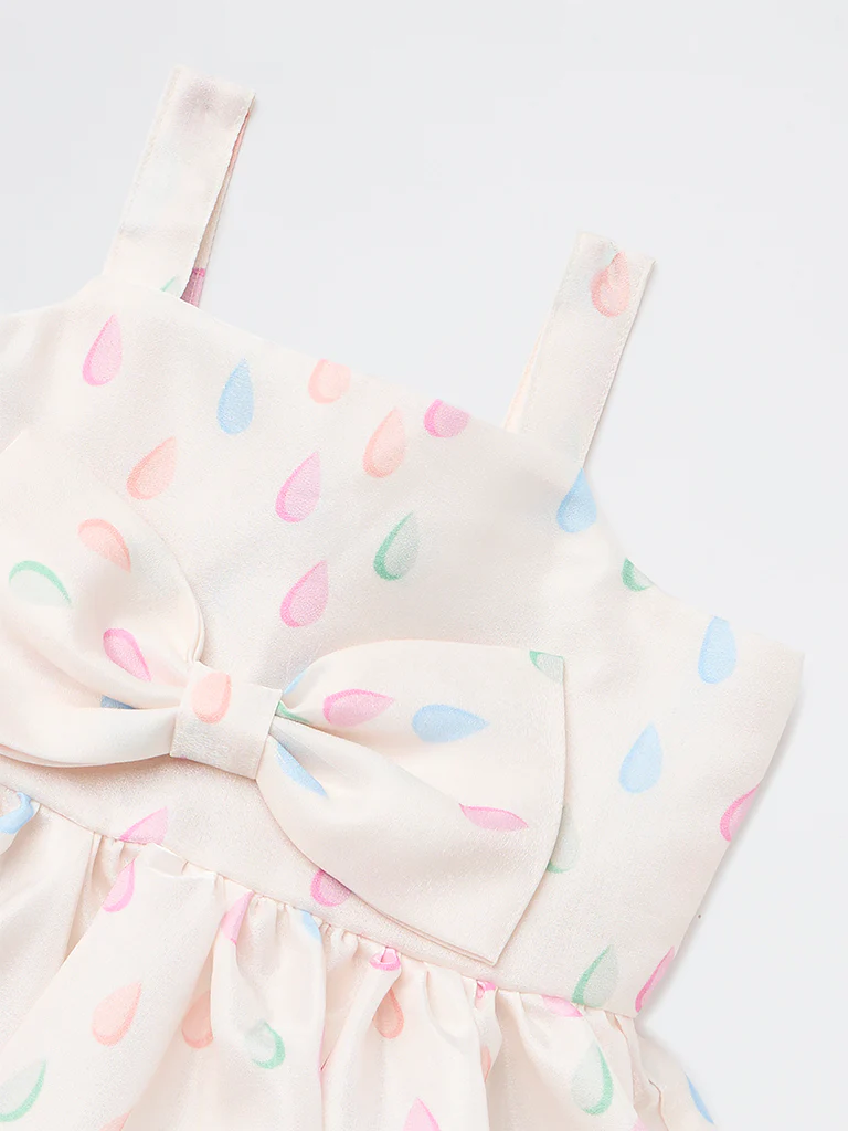 HOP Baby Girls White Printed Fit-and-Flare Dress - Image 4